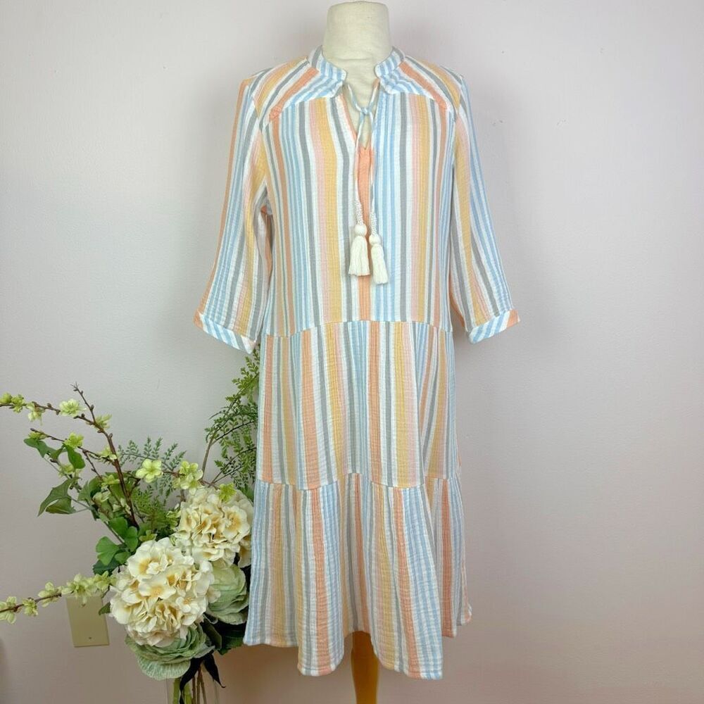 SOFT SURROUNDINGS dress | Laguna Gauze Dress | stripe | Medium petite | new